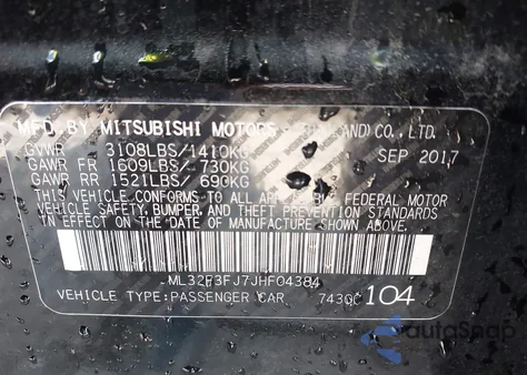 2018 Mitsubishi Mirage G4 Es z USA, uszkodzony, nr VIN ML32F3FJ7JHF04384
